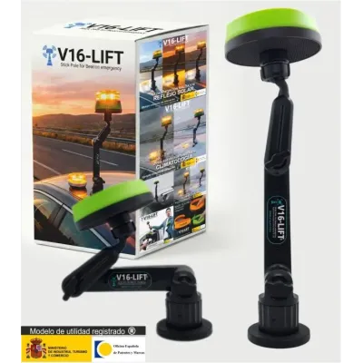 soporte extensible V16lift para balizas V16 compuesto por stick,base baliza y plataforma imantada
