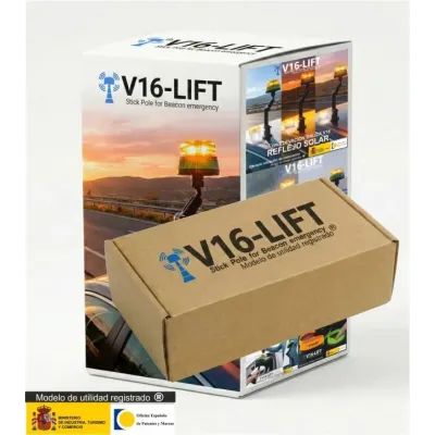 soporte extensible V16lift para balizas V16 compuesto por stick,base baliza y plataforma imantada