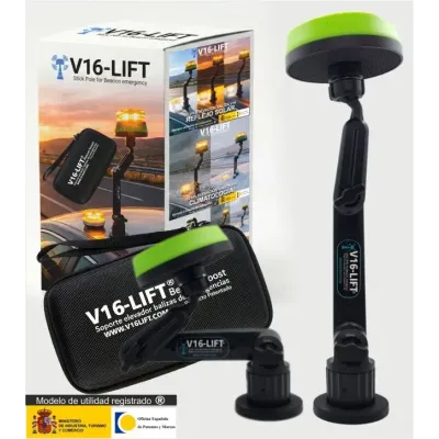 soporte extensible V16lift para balizas V16 compuesto por stick,base baliza ,plataforma imantada y estuche