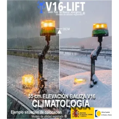 soporte extensible V16lift para balizas V16 compuesto por stick,base baliza ,plataforma imantada y estuche