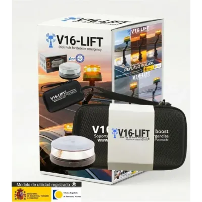 soporte extensible V16lift para balizas V16 compuesto por stick,base baliza ,base imantada , estuche y baliza V16
