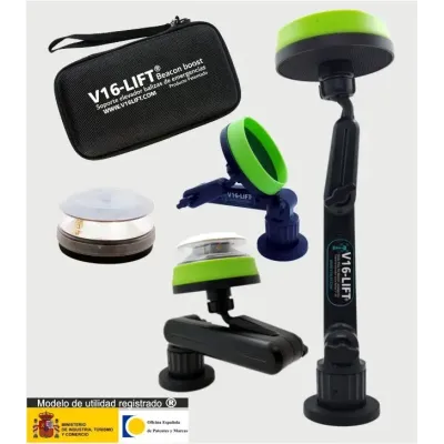 soporte extensible V16lift para balizas V16 compuesto por stick,base baliza ,base imantada , estuche y baliza V16