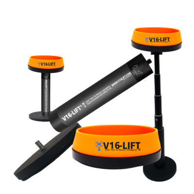 soporte extensible V16lift para balizas V16 compuesto por stick,base baliza y plataforma imantada