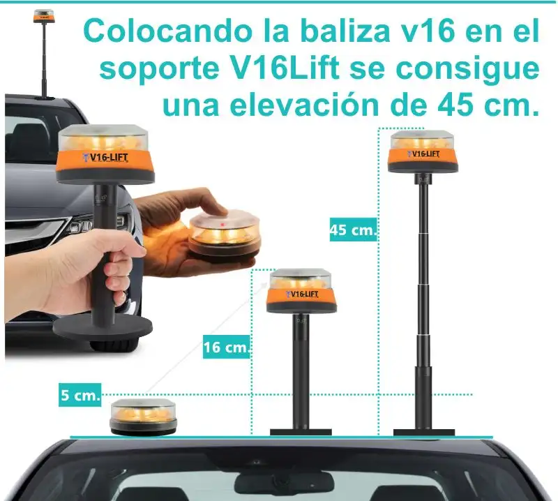 banner colocacion soporte extensible v16lift para baliza v16 luz de emergencias v16 dgt vehiculos coche camiones motos primero