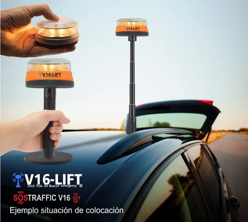 banner colocacion soporte extensible v16lift para baliza v16 luz de emergencias v16 dgt vehiculos coche camiones motos noveno