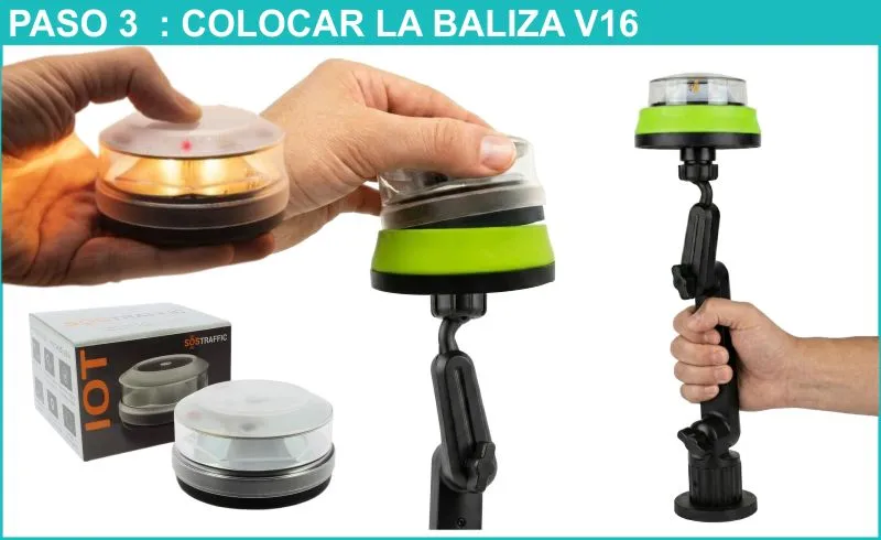 paso para colocar base magnetica del soporte extensible v16lift para baliza v16 luz de emergencias v16 dgt vehiculos coche camiones motos