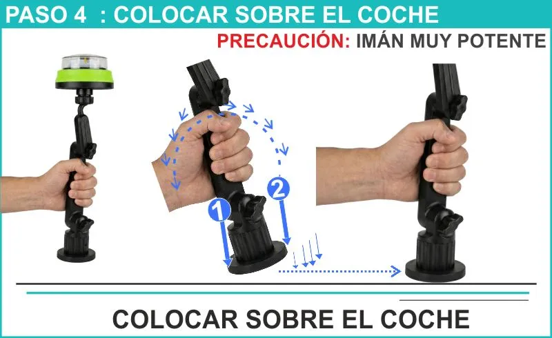 paso para colocar base para la baliza luz de emergencia del soporte extensible v16lift para baliza v16 luz de emergencias v16 dgt vehiculos coche camiones motos