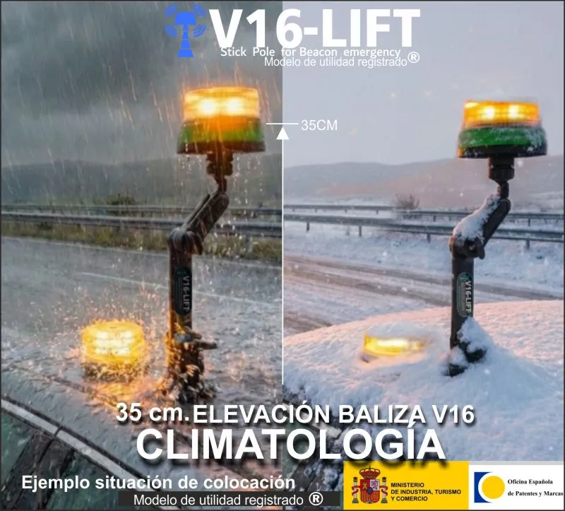 banner colocacion soporte extensible v16lift para baliza v16 luz de emergencias v16 dgt vehiculos coche camiones motos primero