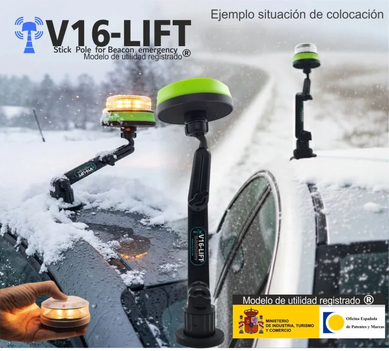 banner colocacion soporte extensible v16lift para baliza v16 luz de emergencias v16 dgt vehiculos coche camiones motos quinto