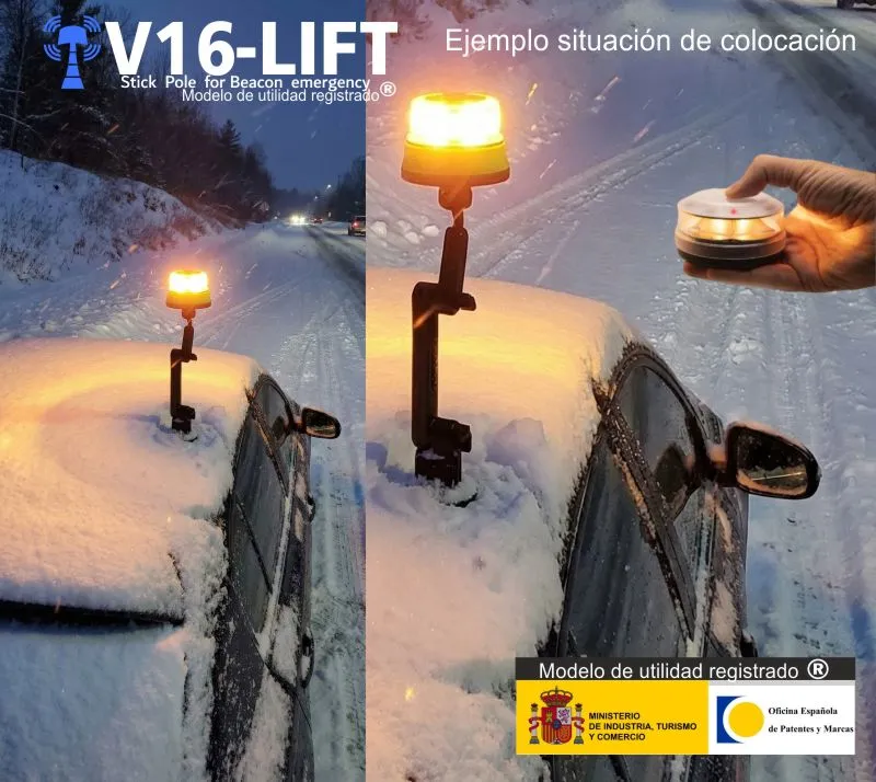 banner colocacion soporte extensible v16lift para baliza v16 luz de emergencias v16 dgt vehiculos coche camiones motos sexto