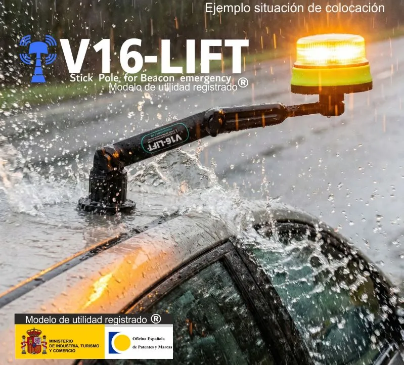 banner colocacion soporte extensible v16lift para baliza v16 luz de emergencias v16 dgt vehiculos coche camiones motos septimo